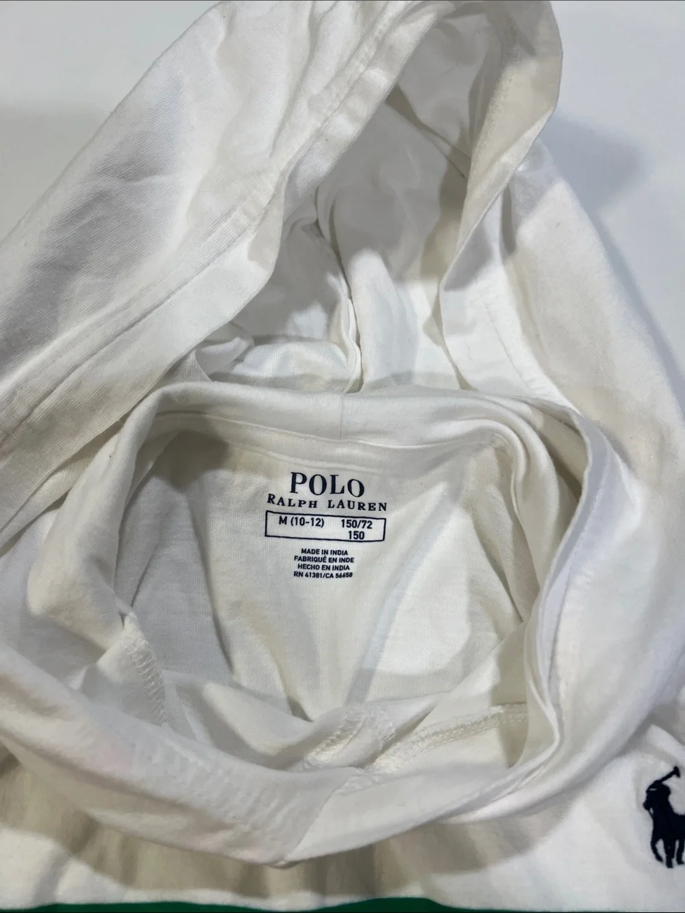 Ralph Lauren Kids White Hoodie with Multicolor Stripes - 10/12, EUC